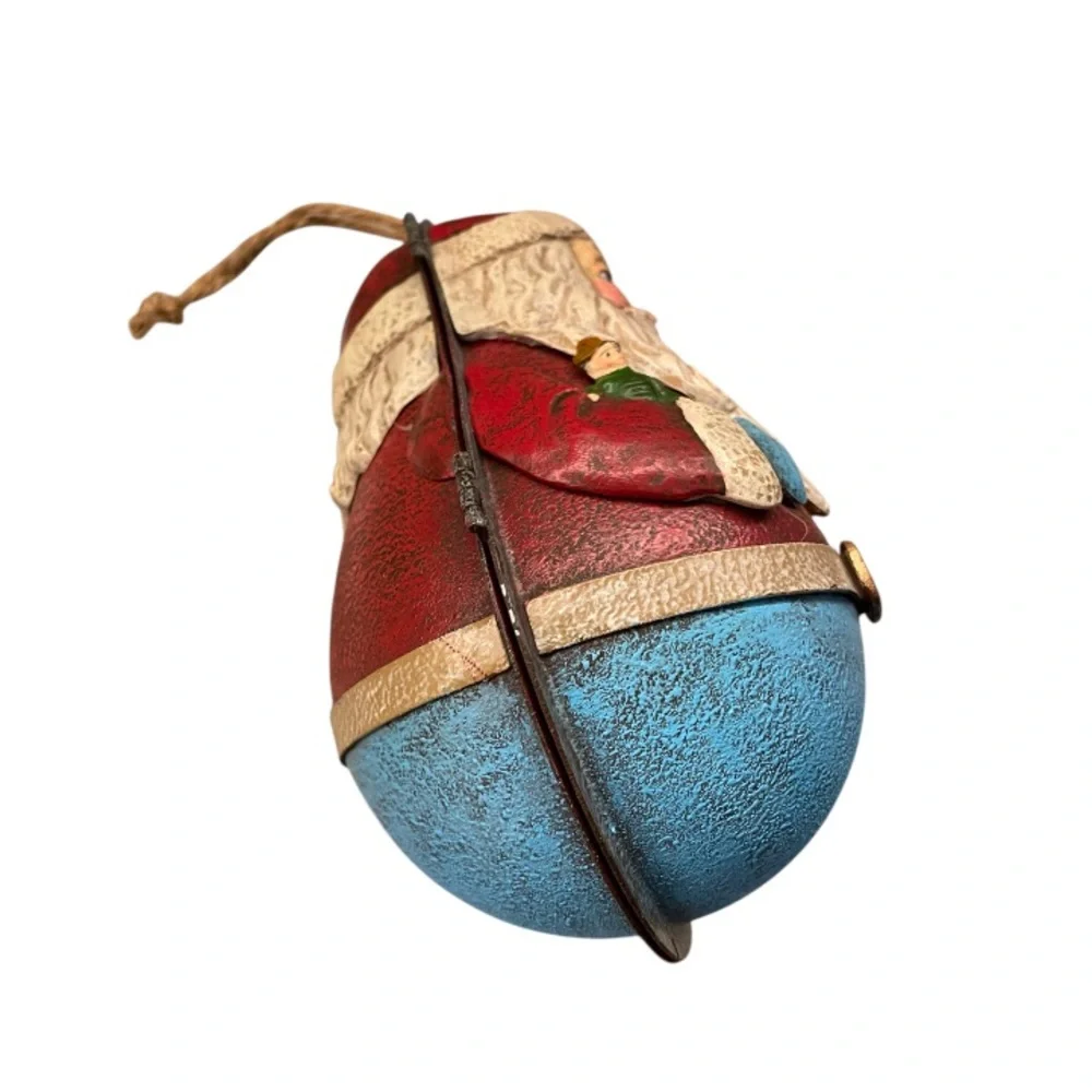 One of a kind Vintage‎ Rolly Poly Metal hinged Santa Ornament
